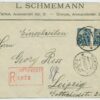 1922 commercial R-cover w. IMPERFORATE pair of 10mk blacksmith, Tartu-Leipzig, FAULTS