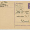 NB! October 1944 ESSR, Ostland stationery postcard "20 kop paid in cash", Pärnu - Viljandi