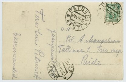 1924 postcard w. 3mk waver, WONG YEAR ON POSTMARK, Petseri - Paide