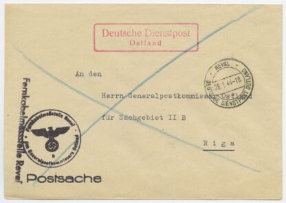 1944 German official mail, Postsache, Fernkabelmessstelle Reval/Tallinn - Riga