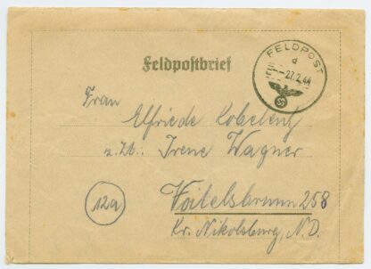 1944 field post from German soldier in transit to Narva front, Walk/Valga - Voitelsbrunn/Sedlec, Chech