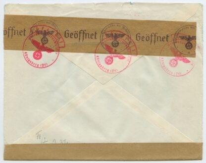 NB! 1940 ESSR commercial censored cover w 6s green Päts MI, Tallinn - Copenhagen, Denmark (via Germany) - Image 2