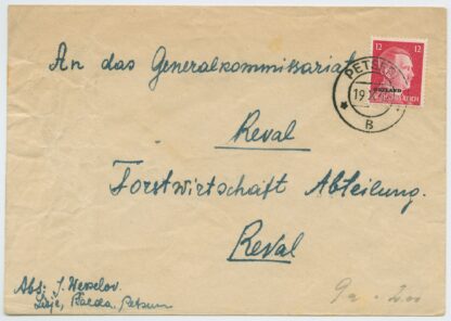 1942 German occupation letter, Petseri/Petchory - Reval/Tallinn