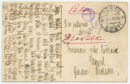 1920 postage due card to military service, Pärnu - Petseri