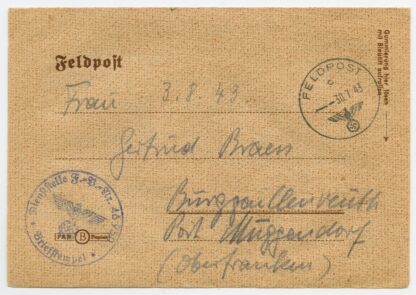 1943 German field post, Kriegslazarett 917, Reppin/Räpina - Port Müggendorf, Oberfranken