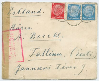 1940 double censored incoming letter, Posen - Tallinn (Umsiedlung?)