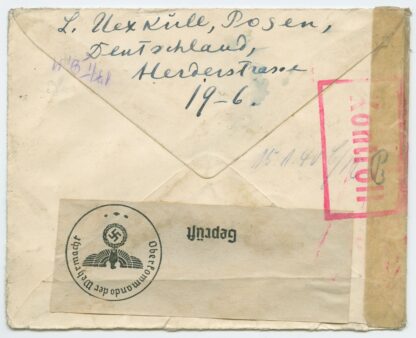 1940 double censored incoming letter, Posen - Tallinn (Umsiedlung?) - Image 2