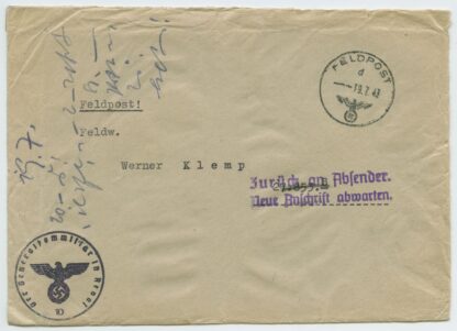 1943 German field post, returned to sender, long letter, Reval/Tallinn - Orel front, Russia