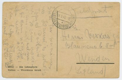 1943 German field post over Dienstpost from Latvian unit, Taps/Tapa - Wenden, Latvia