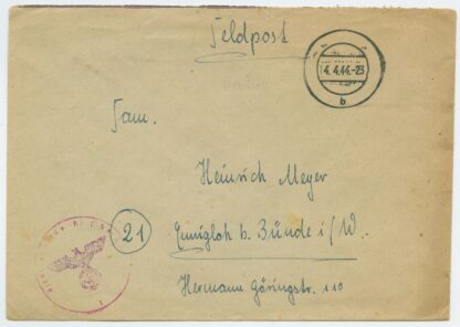 1944 German Luftwaffe field post, 3. Flieger-Division, date 4.4.44, Petseri area - Germany