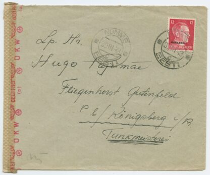 1943 German occupation, censored civilian mail Nõmme - Fliegenhorst Gutenfeld, Königsberg (airfield)