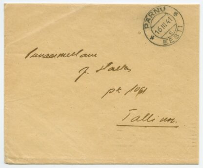 1941 ESSR free frank letter to Estonian "Red Army man", Pärnu - Tallinn