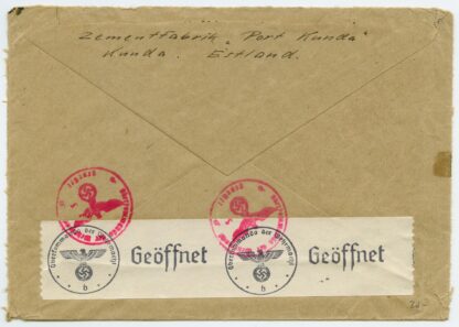 1941 German occupation censored letter w. foreign rate 25pf, Kunda - Sindal, Denmark - Image 2