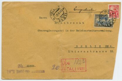 1924 commercial R-letter w. 25 mk viking ship, Tallinn - Berlin