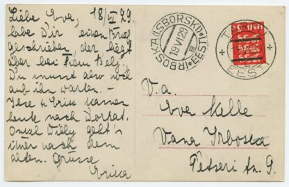 1929 postcard w 5s coat-of-arms, superb postmarks, Tartu - Irboska/Izborsk.