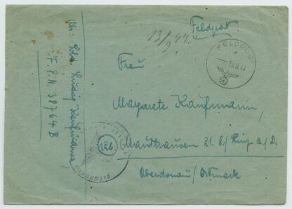 September 1944, German field post letter from Pioner-Bataillon 1536, 536. Volks-Grenadier-Division