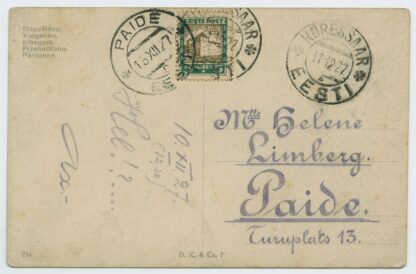 NB! R! 1927 rare postcard with 5mk view of cities, Kuressaare - Paide