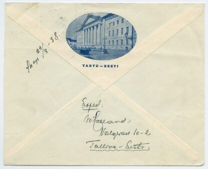 1938 R-letter mixed franking w. Caritas stamp, Tallinn Vaksal-Orivesi, Finland. - Image 2