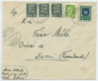 1936 letter mixed franking w. Caritas stamp, Kloostri - Orivesi, Finland