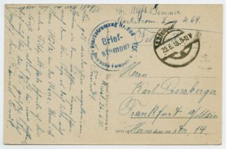 1918 German field post card from unit "Starkstormzug 269", Reval-Frankfurt